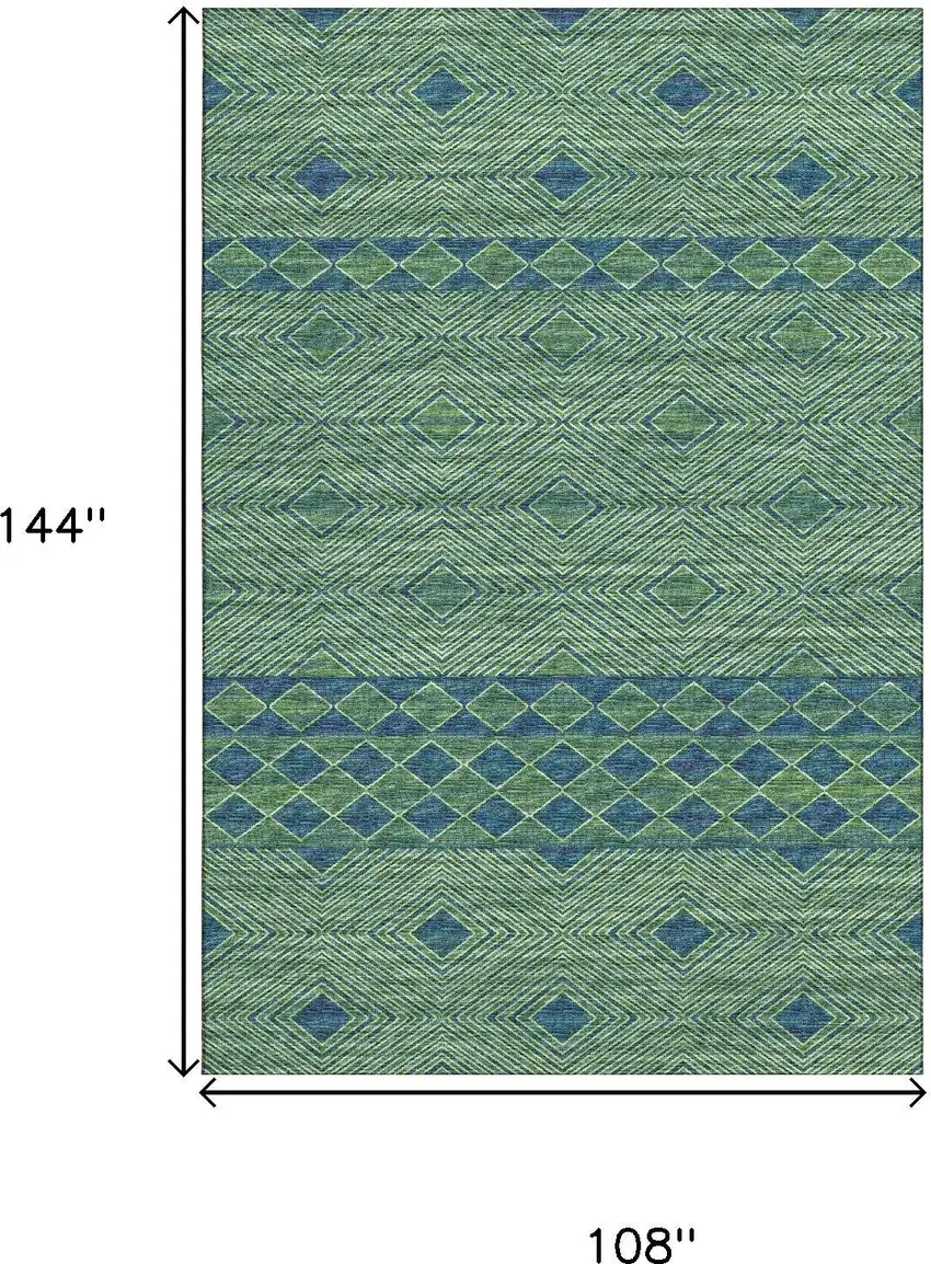 Green And Navy Blue Geometric Washable Area Rug With UV Protection Photo 3