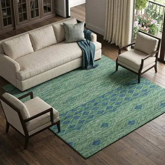 Green And Navy Blue Geometric Washable Area Rug With UV Protection Photo 1