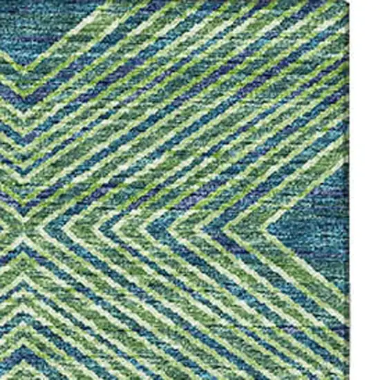 Green And Navy Blue Geometric Washable Area Rug With UV Protection Photo 5