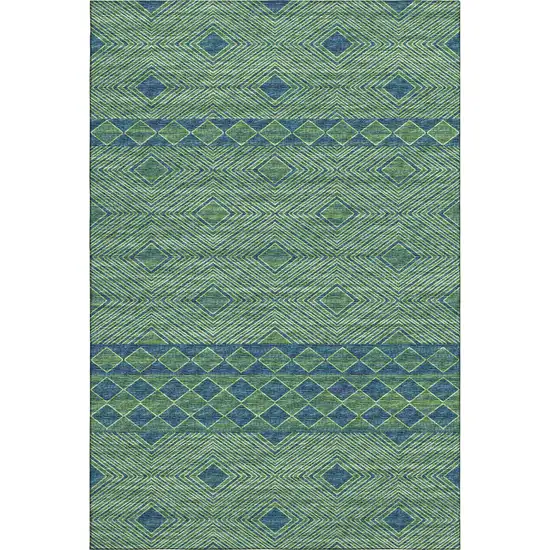 Green And Navy Blue Geometric Washable Area Rug With UV Protection Photo 2