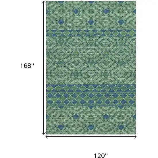 Green And Navy Blue Geometric Washable Area Rug With UV Protection Photo 3