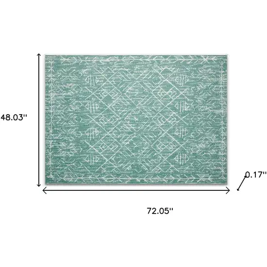 Green And Off White Abstract Geometric Distressed Washable Area Rug Photo 8