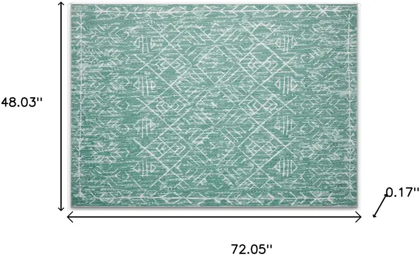 Green And Off White Abstract Geometric Distressed Washable Area Rug Photo 8