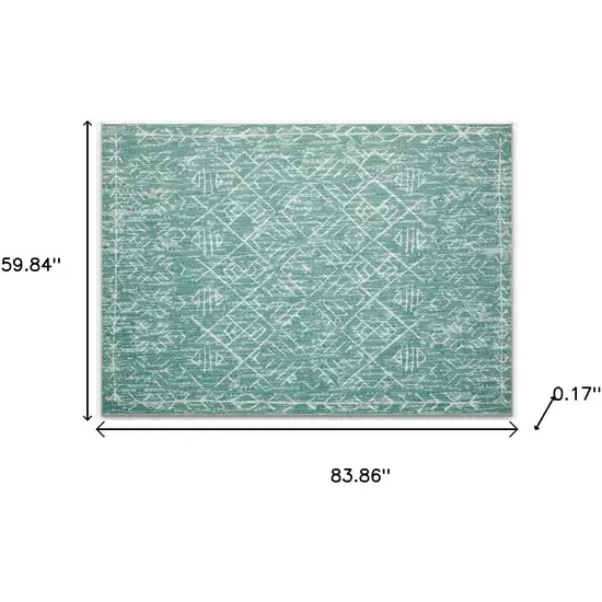 Green And Off White Abstract Geometric Distressed Washable Area Rug Photo 8