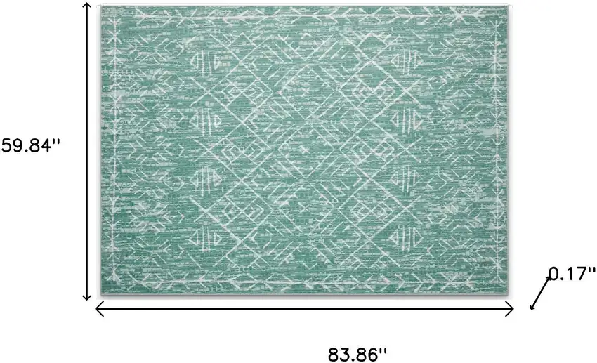 Green And Off White Abstract Geometric Distressed Washable Area Rug Photo 8