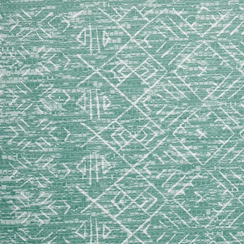 Green And Off White Abstract Geometric Distressed Washable Area Rug Photo 3