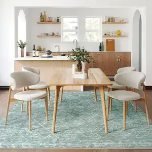 Photo of Green And Off White Abstract Geometric Distressed Washable Area Rug