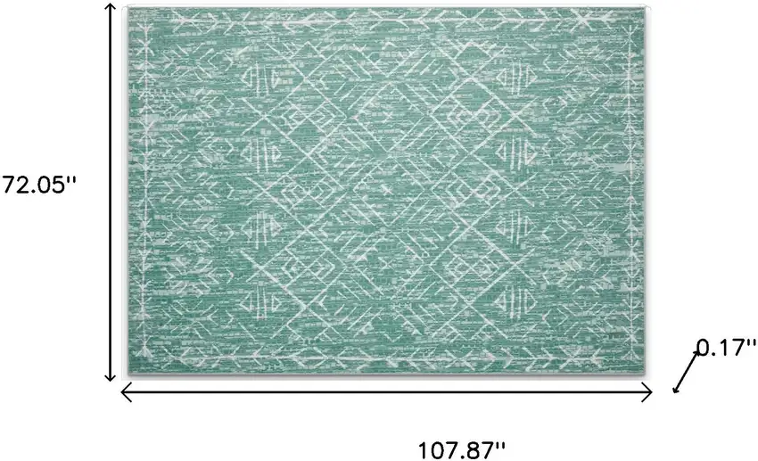 Green And Off White Abstract Geometric Distressed Washable Area Rug Photo 8