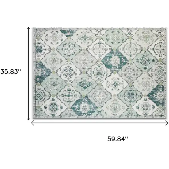 Green And Off White Patchwork Distressed Washable Area Rug Photo 9