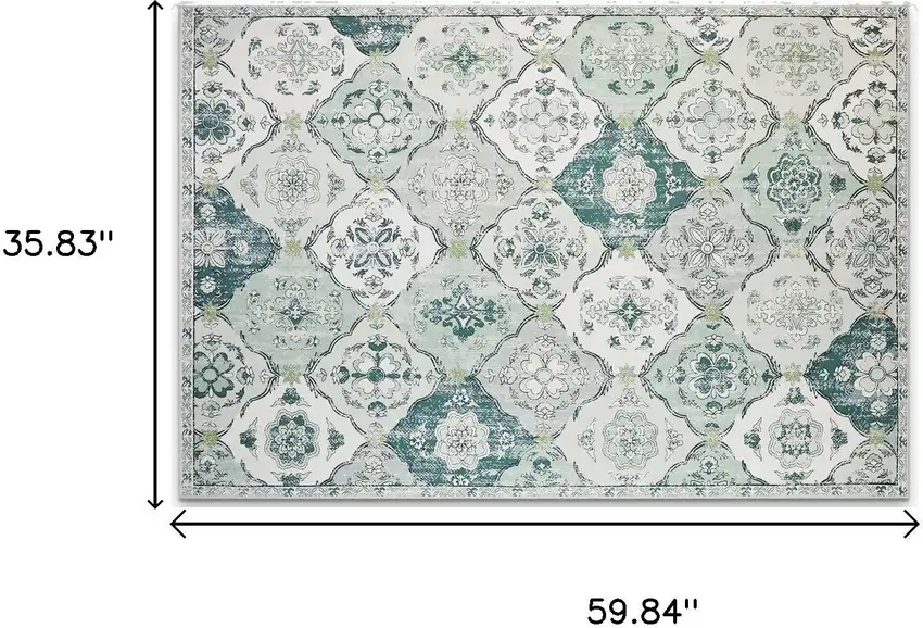 Green And Off White Patchwork Distressed Washable Area Rug Photo 9