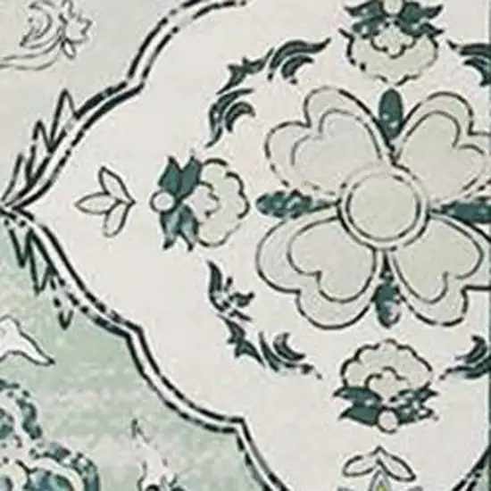 Green And Off White Patchwork Distressed Washable Area Rug Photo 9