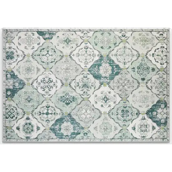 Green And Off White Patchwork Distressed Washable Area Rug Photo 2