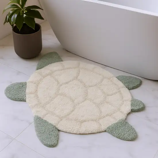 Green And Off White Sea Turtle Washable Area Rug Photo 2