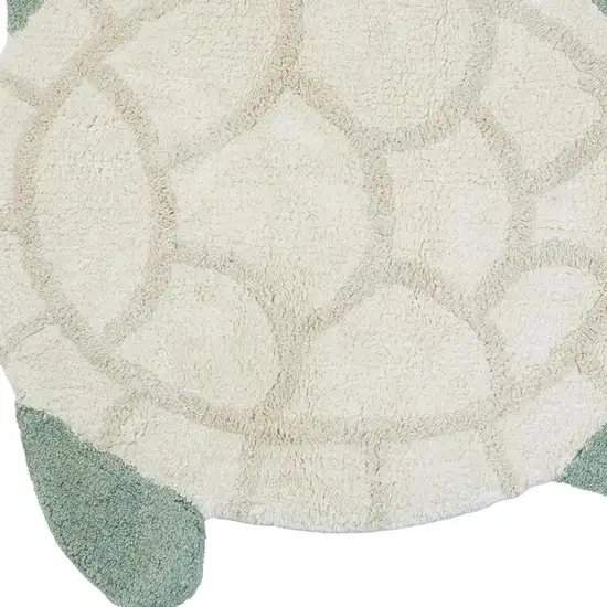 Green And Off White Sea Turtle Washable Area Rug Photo 5
