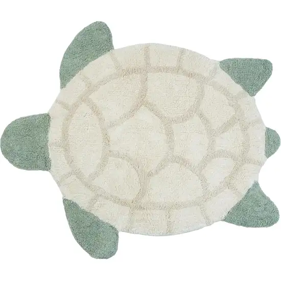 Green And Off White Sea Turtle Washable Area Rug Photo 1