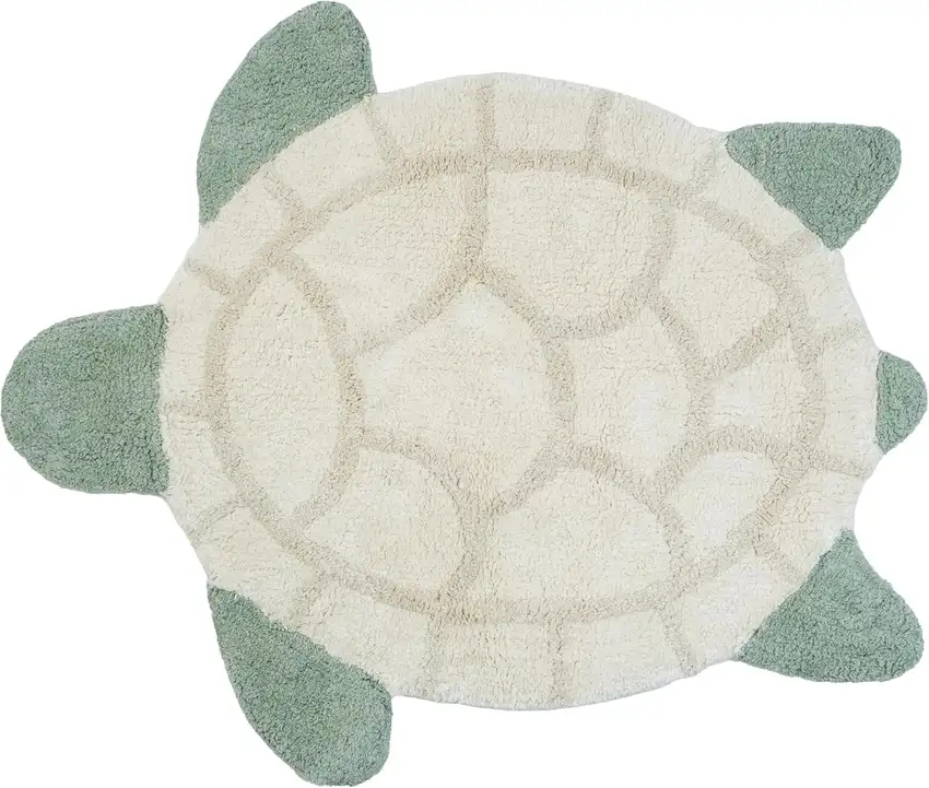 Green And Off White Sea Turtle Washable Area Rug Photo 1