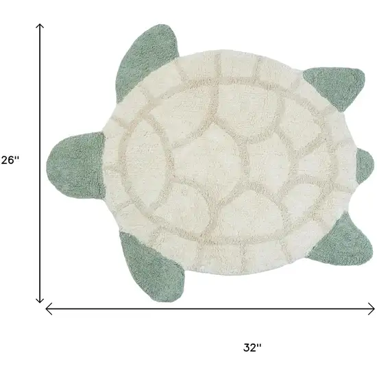 Green And Off White Sea Turtle Washable Area Rug Photo 7