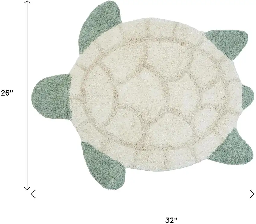 Green And Off White Sea Turtle Washable Area Rug Photo 7