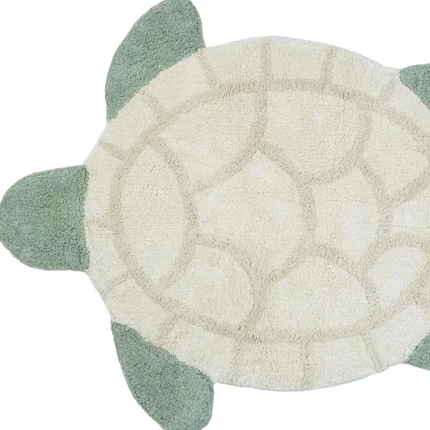Green And Off White Sea Turtle Washable Area Rug Photo 6