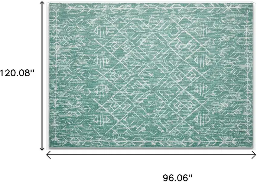 Green And Off White Tribal Distressed Area Rug Photo 3