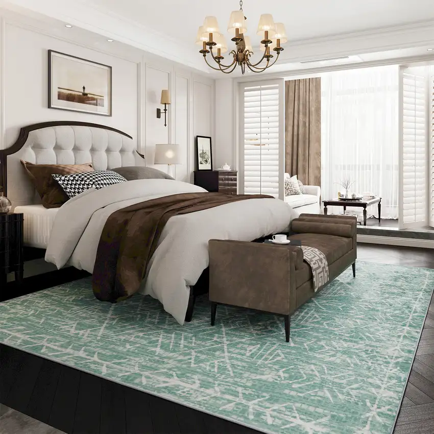 Green And Off White Tribal Distressed Area Rug Photo 5