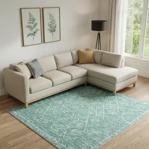 Photo of Green And Off White Tribal Distressed Area Rug