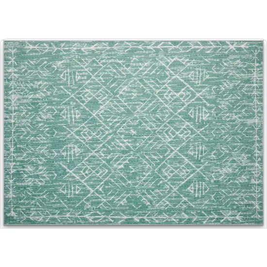 Green And Off White Tribal Distressed Area Rug Photo 2