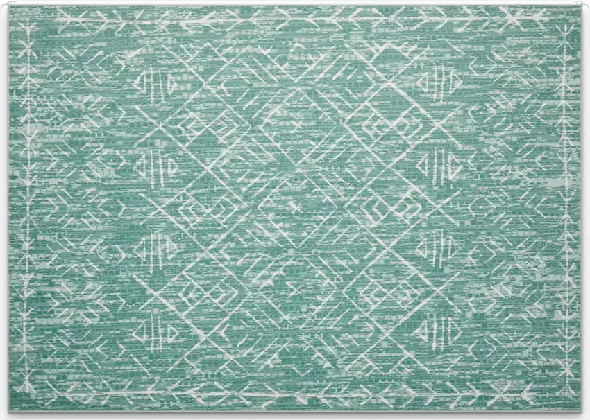 Green And Off White Tribal Distressed Area Rug Photo 2