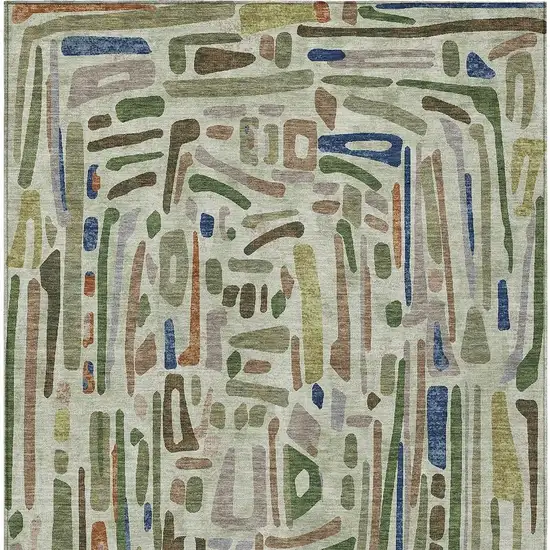 Green And Olive Green Abstract Washable Indoor Outdoor Area Rug Photo 3