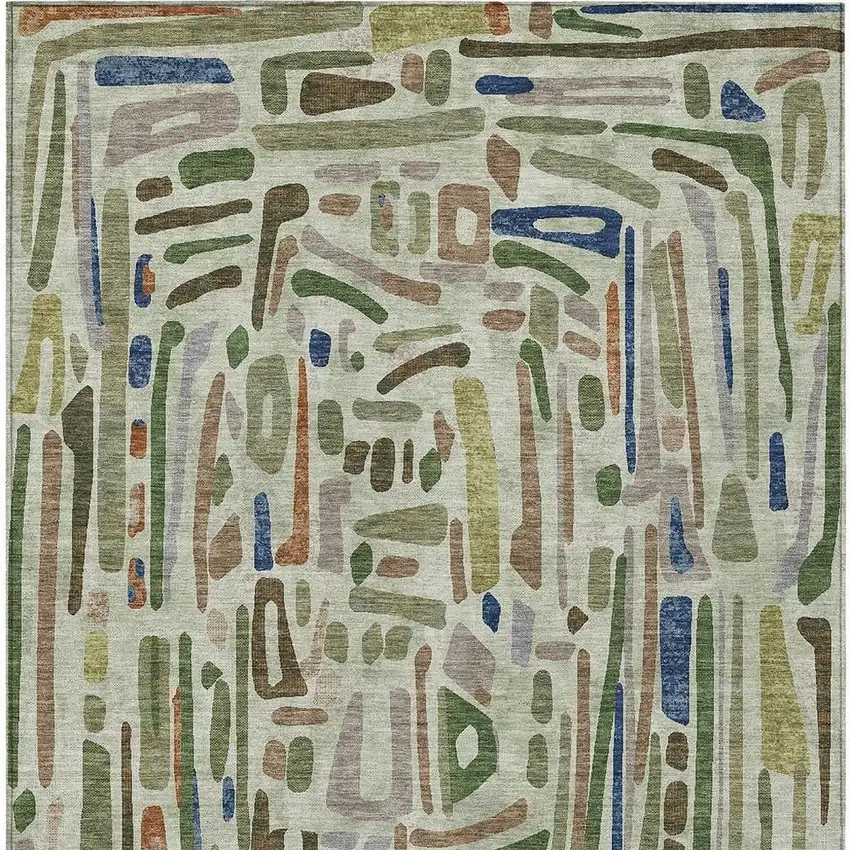 Green And Olive Green Abstract Washable Indoor Outdoor Area Rug Photo 3