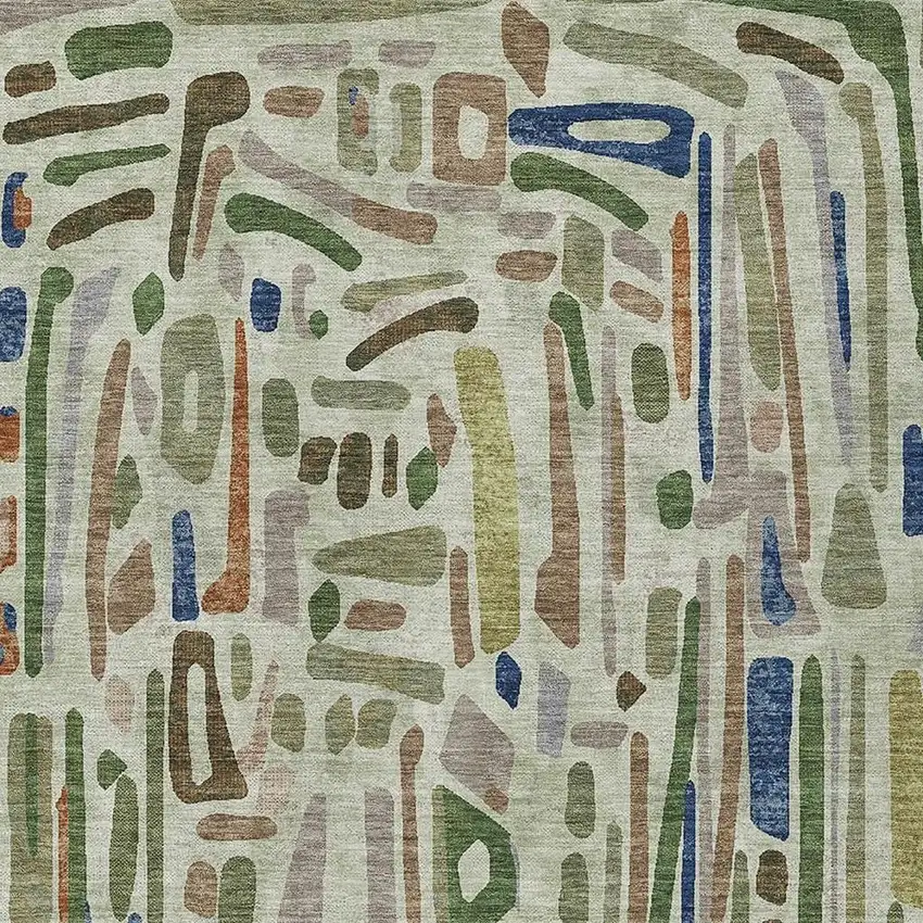 Green And Olive Green Abstract Washable Indoor Outdoor Area Rug Photo 2