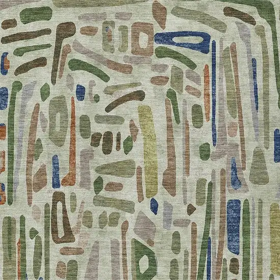 Green And Olive Green Abstract Washable Indoor Outdoor Area Rug Photo 2