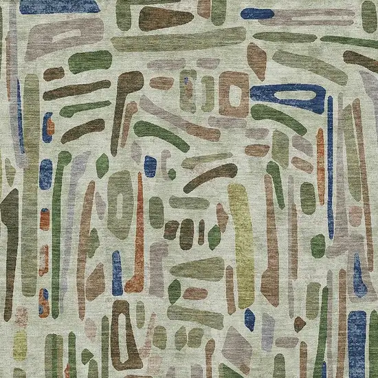 Green And Olive Green Abstract Washable Indoor Outdoor Area Rug Photo 2