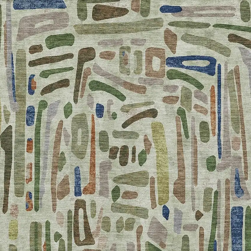 Green And Olive Green Abstract Washable Indoor Outdoor Area Rug Photo 2