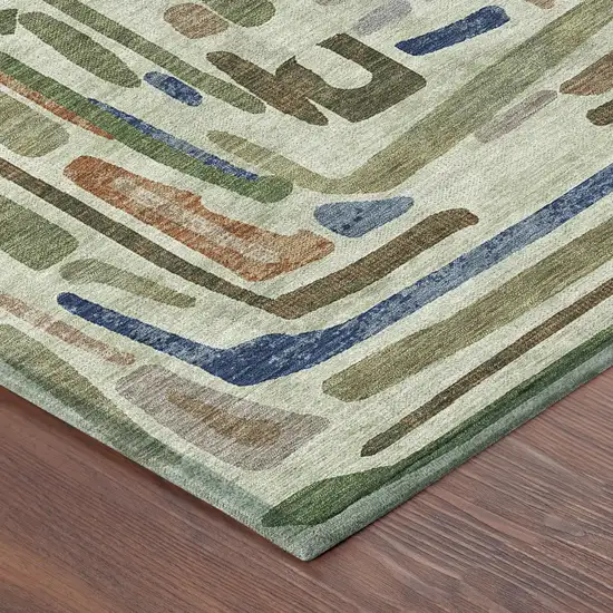 Green And Olive Green Abstract Washable Indoor Outdoor Area Rug Photo 8