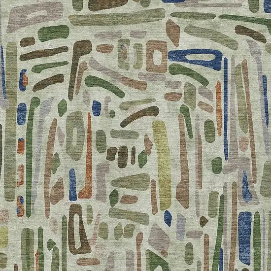 Green And Olive Green Abstract Washable Indoor Outdoor Area Rug Photo 2