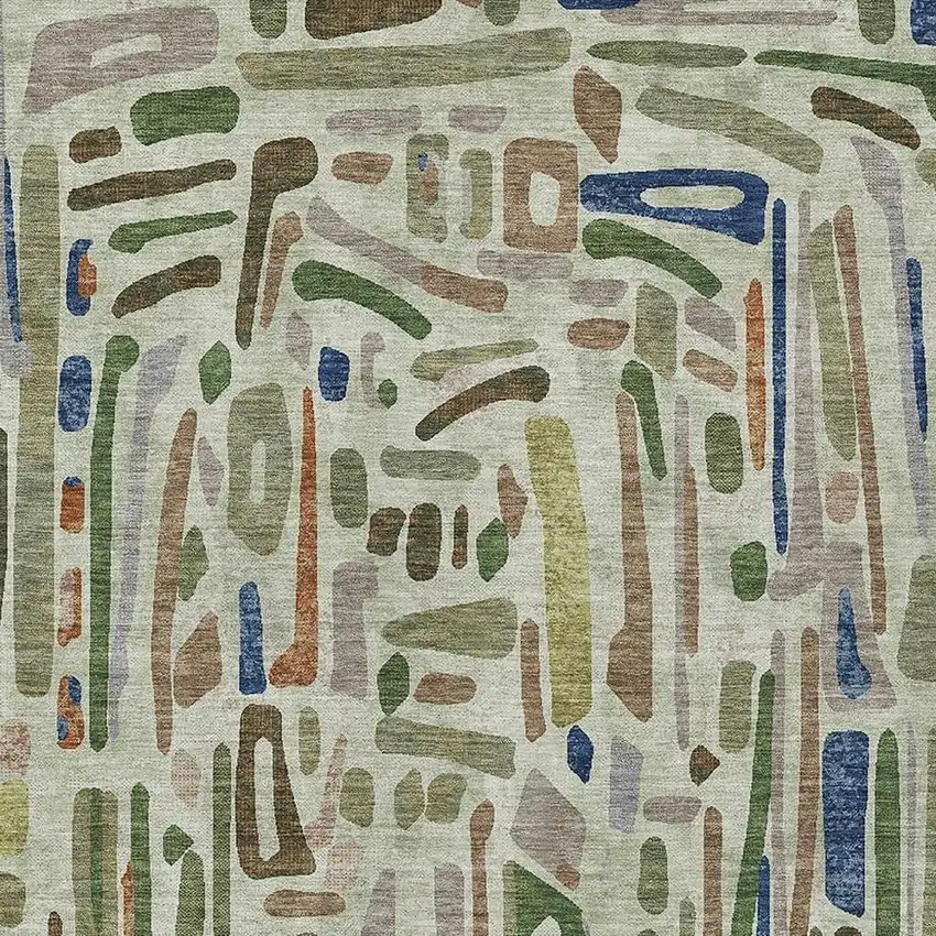 Green And Olive Green Abstract Washable Indoor Outdoor Area Rug Photo 2