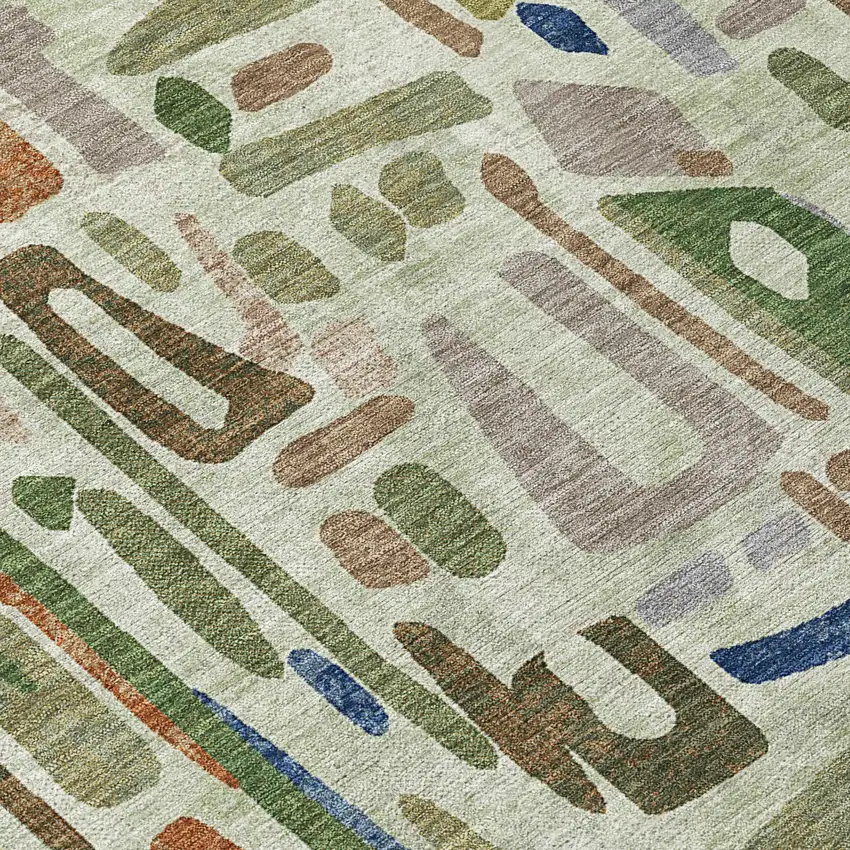 Green And Olive Green Abstract Washable Indoor Outdoor Area Rug Photo 9