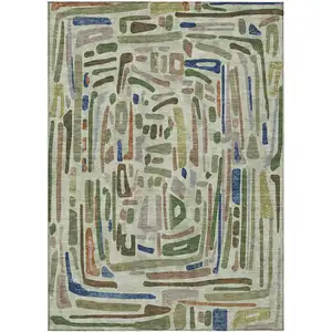 Photo of Green And Olive Green Abstract Washable Indoor Outdoor Area Rug