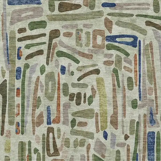 Green And Olive Green Abstract Washable Indoor Outdoor Area Rug Photo 2