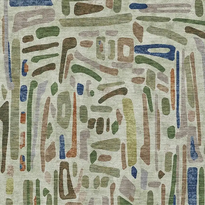 Green And Olive Green Abstract Washable Indoor Outdoor Area Rug Photo 2