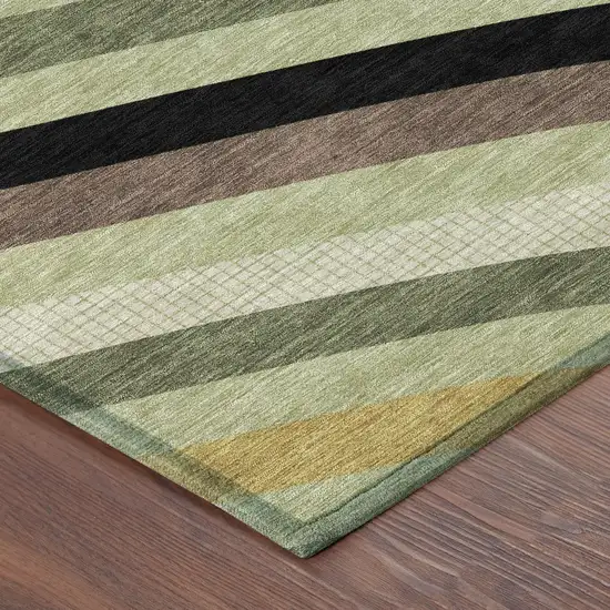 Green And Olive Green Abstract Washable Indoor Outdoor Area Rug Photo 8