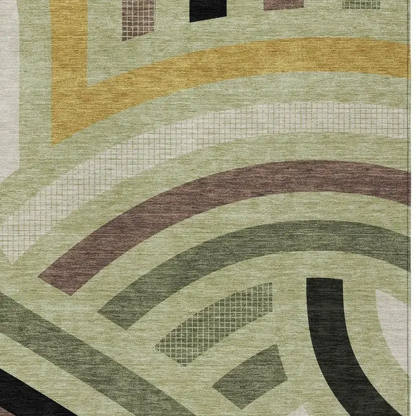 Green And Olive Green Abstract Washable Indoor Outdoor Area Rug Photo 2