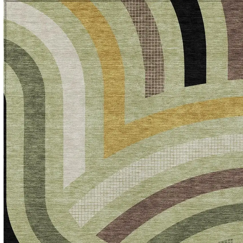 Green And Olive Green Abstract Washable Indoor Outdoor Area Rug Photo 2