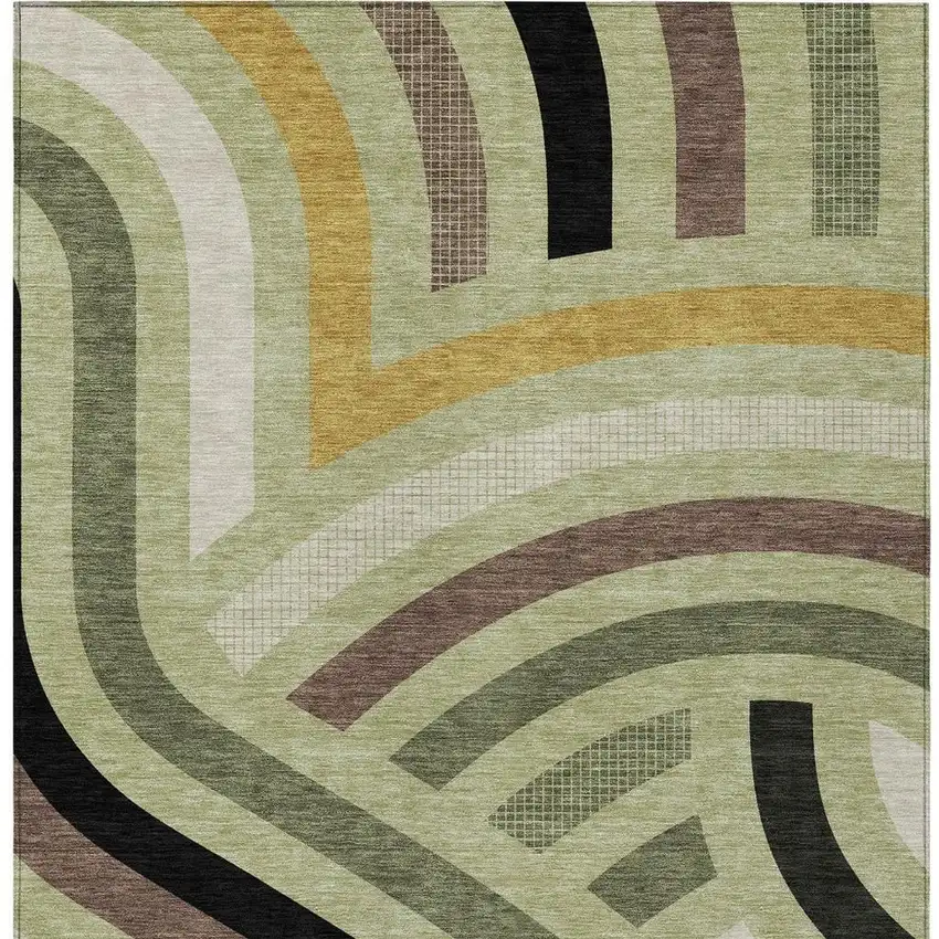 Green And Olive Green Abstract Washable Indoor Outdoor Area Rug Photo 3