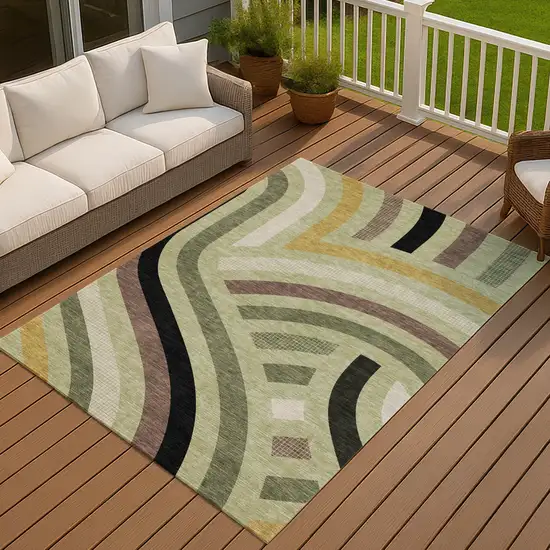 Green And Olive Green Abstract Washable Indoor Outdoor Area Rug Photo 7