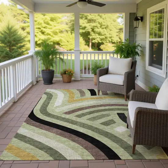 Green And Olive Green Abstract Washable Indoor Outdoor Area Rug Photo 4