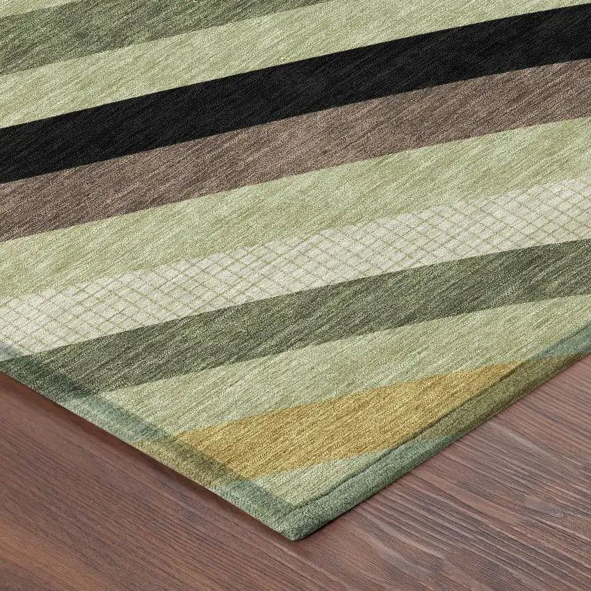 Green And Olive Green Abstract Washable Indoor Outdoor Area Rug Photo 8