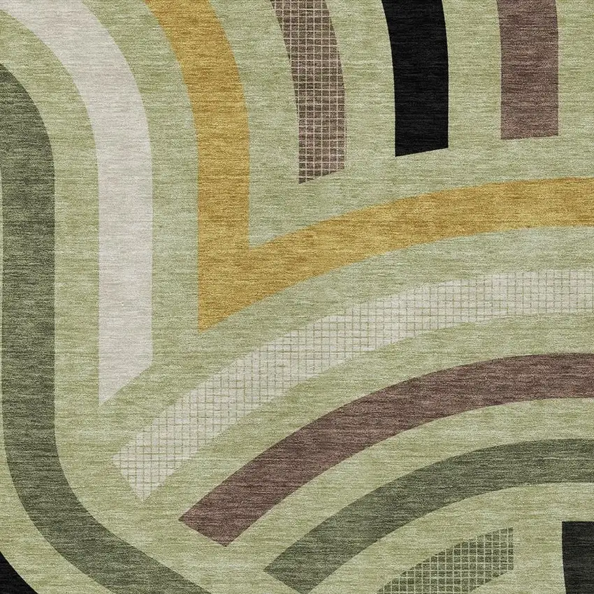 Green And Olive Green Abstract Washable Indoor Outdoor Area Rug Photo 2