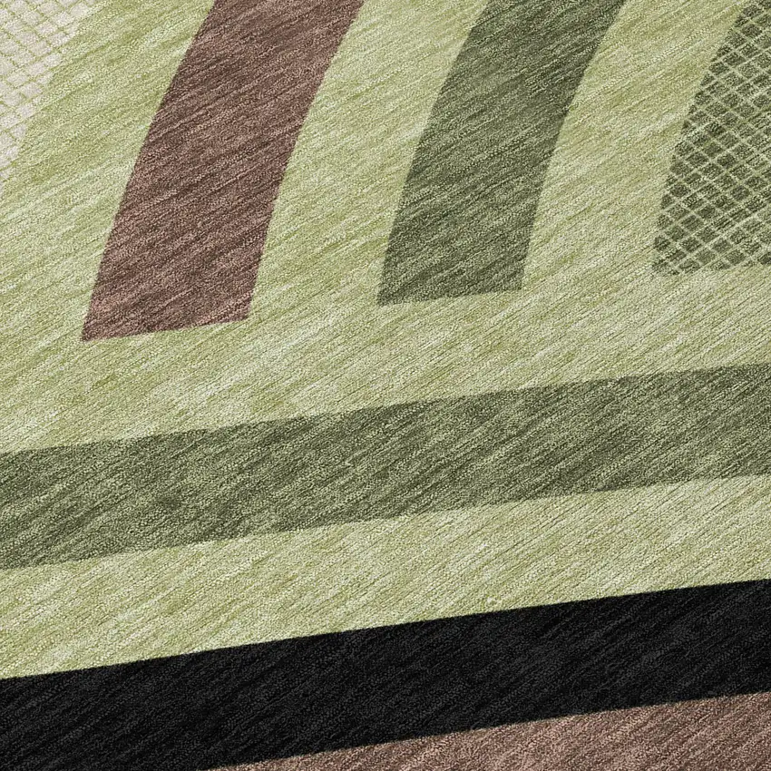 Green And Olive Green Abstract Washable Indoor Outdoor Area Rug Photo 9